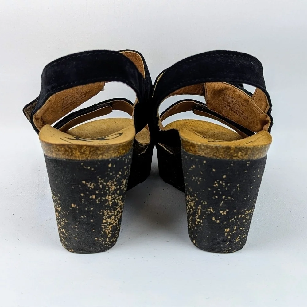 OTBT Peasant Wedge Platform Slingback Sandal Suede Leather Black 9.5M NIB